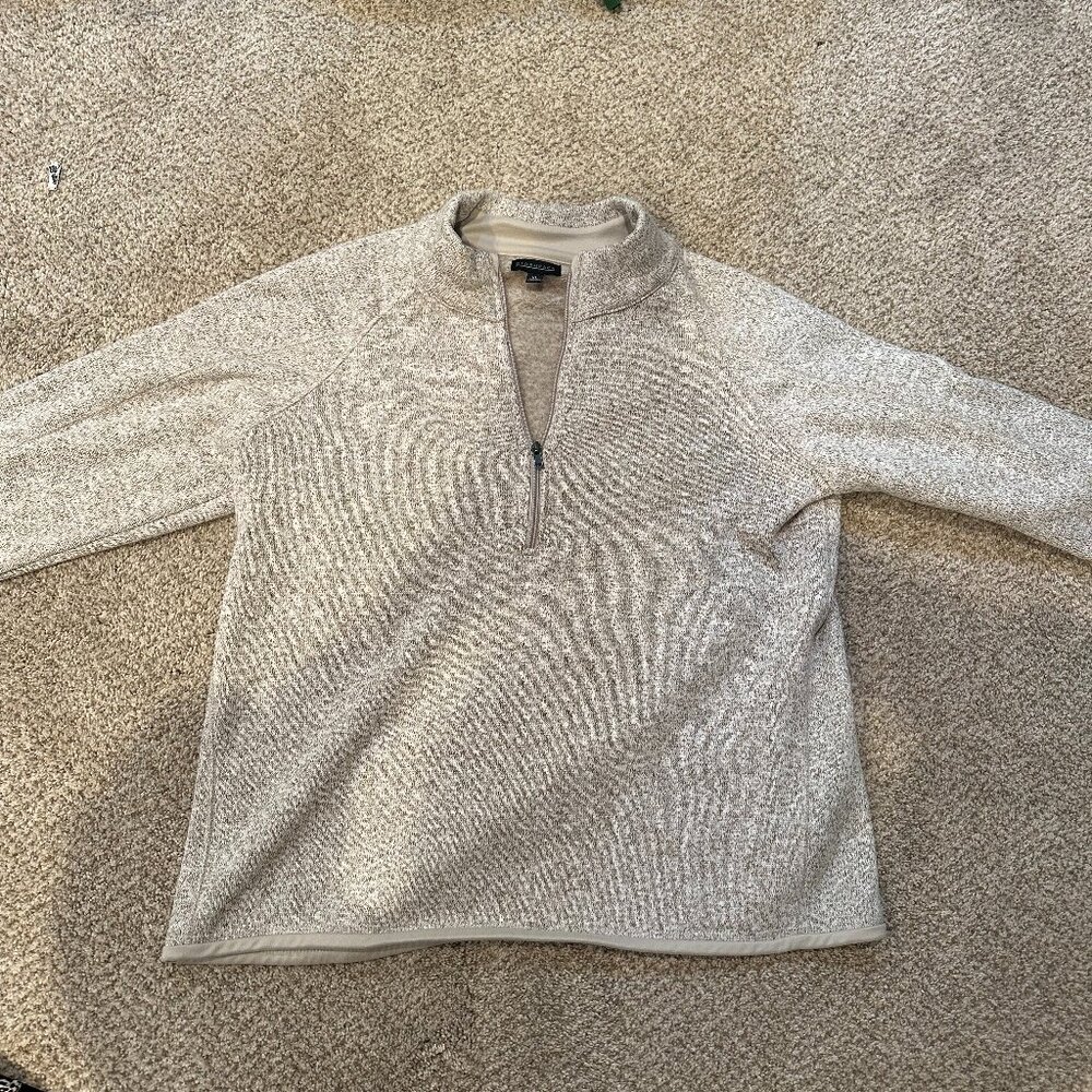 Tan and cream Stormpack quarter zip up sweater
